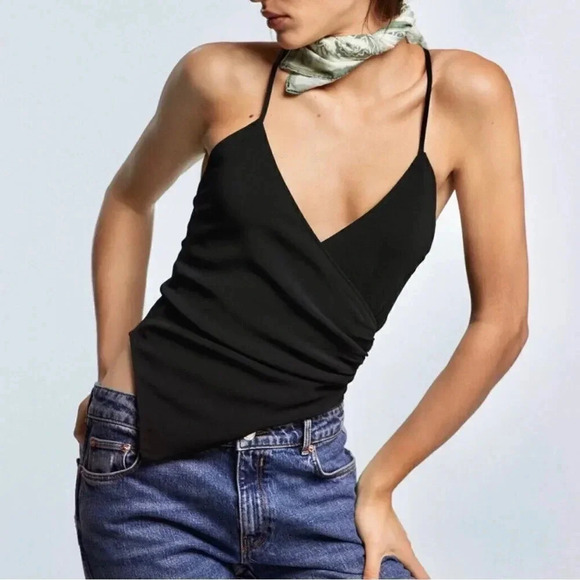 Zara black strappy bodysuit w/ asymmetrical hem. Women’s XS. NWT - Picture 1 of 12